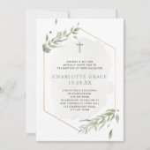 ユーカリプトゥスウォーターカラーセージグリーン&金ゴールドバプテスマ 招待状 (正面)