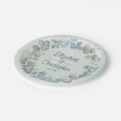 ユーカリプトゥスウォーターカラーセージ緑ダスティブルー ペーパープレート (アングル)