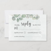 ユーカリプトゥスウォーターカラーセージ緑RSVP結婚's 出欠カード (正面)
