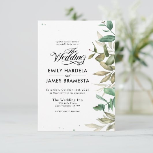 ユーカリプトゥスウォーターカラーバジェット結婚式招待状 招待状 (スタンド正面)