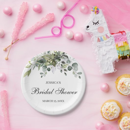 ユーカリプトゥスウォーターカラーブライダルシャワー紙プレート ペーパープレート (パーティー)