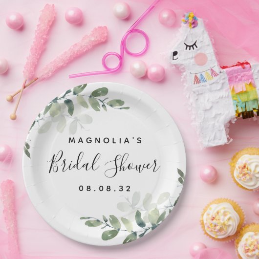 ユーカリプトゥスウォーターカラーブライダルシャワー ペーパープレート (パーティー)