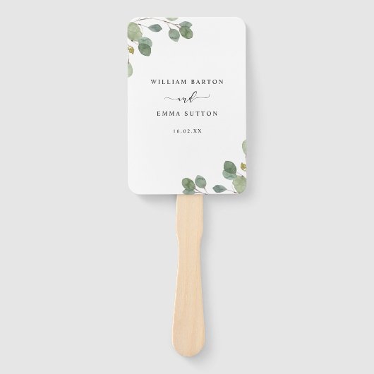 ユーカリプトゥスウォーターカラーボタニカル結婚式 プログラム ハンドファン (正面)