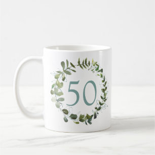 ユーカリプトゥスウォーターカラー50誕生日 コーヒーマグカップ