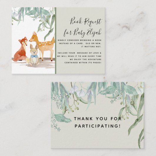 ユーカリプトゥスウッズ鹿キツネウサギ赤ちゃんシャワーブック 名刺 (正面/裏面)