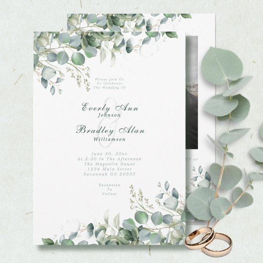 ユーカリプトゥスエメラルドグリーンセージ水カラーQRコード 招待状