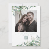 ユーカリプトゥスエメラルドグリーンセージ水カラーQRコード 招待状 (裏面)