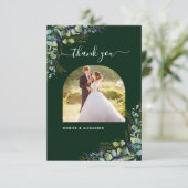 ユーカリプトゥスエメラルドモダングリーン結婚フォトズ サンキューカード (スタンド正面)