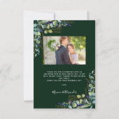 ユーカリプトゥスエメラルドモダングリーン結婚フォトズ サンキューカード (裏面)