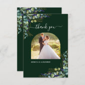 ユーカリプトゥスエメラルドモダングリーン結婚フォトズ サンキューカード (正面/裏面)