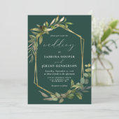 ユーカリプトゥスオリーブグリーンリー金ゴールドジオエメラルドグリーン 招待状 (スタンド正面)