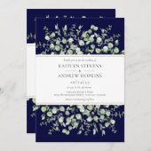 ユーカリプトゥスオールインワンネイビーブルー結婚式招待状 招待状 (正面/裏面)