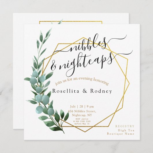 ユーカリプトゥスカップルウェディングシャワーエレガユニークンス 招待状 (正面/裏面)