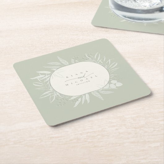 ユーカリプトゥスカラートーンリースアイボリーID901 スクエアペーパーコースター (アングル)