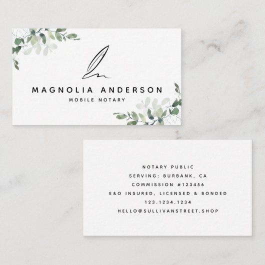 ユーカリプトゥスキール移動公証人ビジネスカード コーリングカード (正面/裏面)