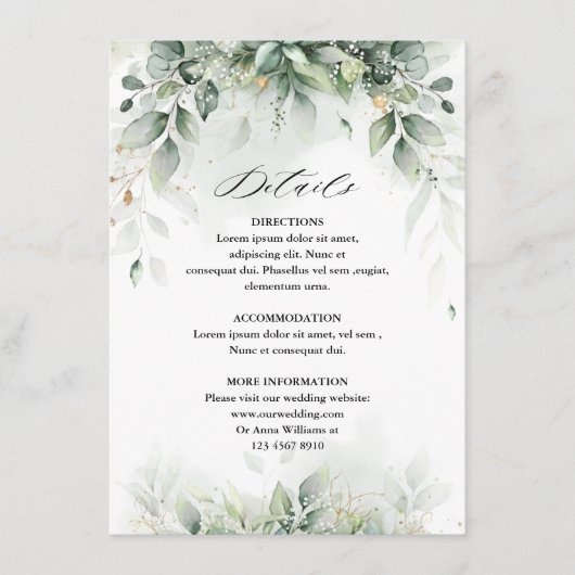 ユーカリプトゥスグリーナリーガム素朴ボ結婚タニカル エンクロージャーカード (正面)