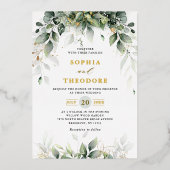 ユーカリプトゥスグリーナリーガム素朴ボ結婚タニカル 箔招待状 (正面)