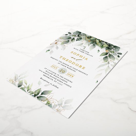 ユーカリプトゥスグリーナリーガム素朴ボ結婚タニカル 箔招待状 (回転した状態)