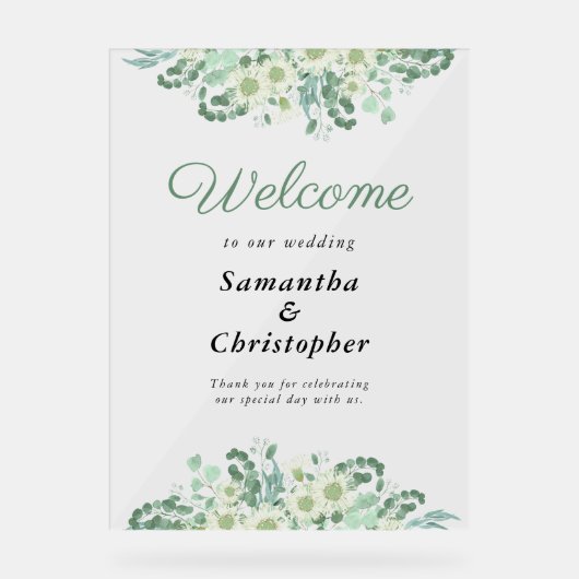 ユーカリプトゥスグリーナリーセージ結婚グリーンの歓迎 アクリルサイン (正面)