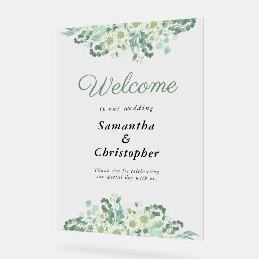 ユーカリプトゥスグリーナリーセージ結婚グリーンの歓迎 アクリルサイン (傾斜)