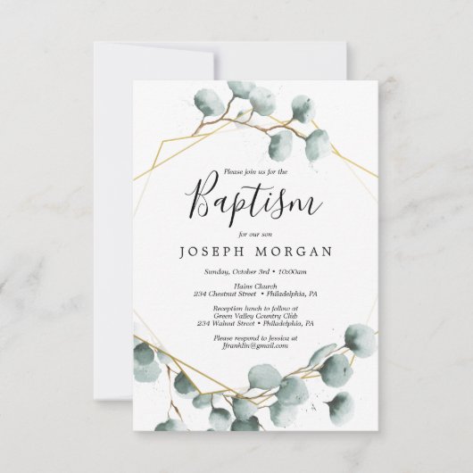 ユーカリプトゥスグリーナリーバプテスマ招待状カード 招待状 (正面)
