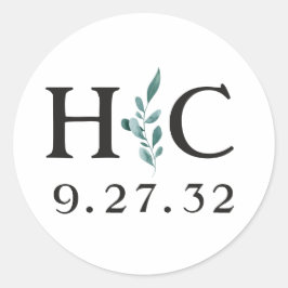 ユーカリプトゥスグリーナリーフレームグリーンブルーブラックイニシャル ラウンドシール