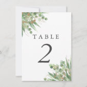 ユーカリプトゥスグリーンウォーターカラー&金ゴールドテーブル番号 招待状 (裏面)