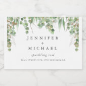 ユーカリプトゥスグリーンウォーターカラー&金ゴールド結婚ズ スパークリングワインラベル (シングルラベル)