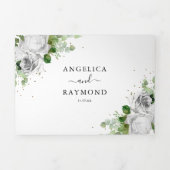 ユーカリプトゥスグリーンクラシック&金ゴールド結婚ズトリフォル 三つ折り招待状 (カバー)