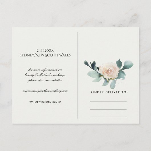 ユーカリプトゥスグリーンクラフト動物リース日付を保存 案内ポストカード (裏面)