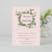 ユーカリプトゥスグリーンピンクシルバー結婚式招待状 箔シーズンカード (立ち正面)