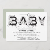 ユーカリプトゥスグリーンフローラVIRTUAL赤ちゃんシャワー 招待状 (正面/裏面)