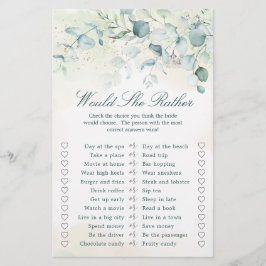 ユーカリプトゥスグリーンブライダルシャワーゲーム