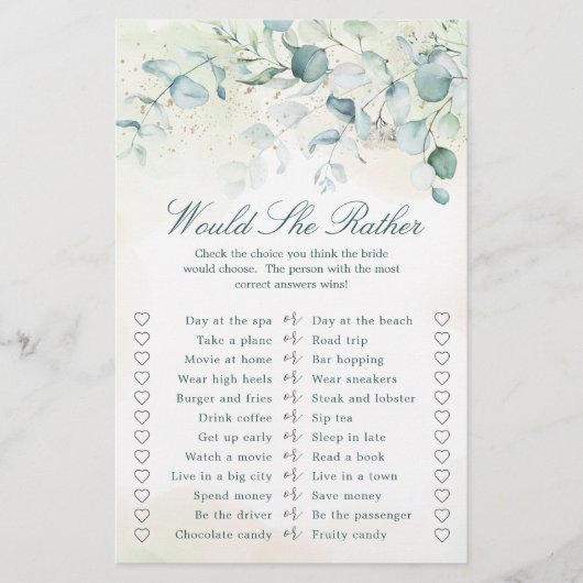 ユーカリプトゥスグリーンブライダルシャワーゲーム (正面)