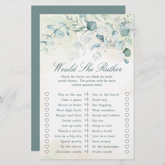 ユーカリプトゥスグリーンブライダルシャワーゲーム (正面/裏面)