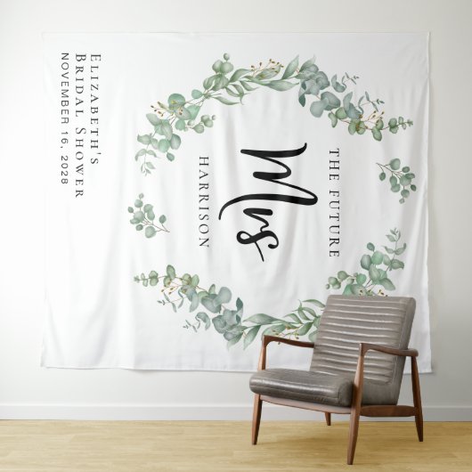 ユーカリプトゥスグリーンブライダルシャワーフォトブース タペストリー (インサイチュ(横))