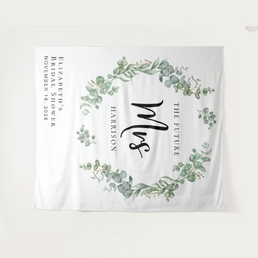 ユーカリプトゥスグリーンブライダルシャワーフォトブース タペストリー (正面(横))