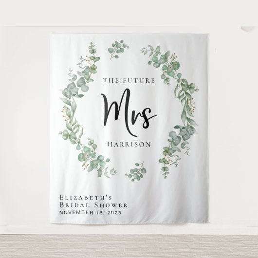 ユーカリプトゥスグリーンブライダルシャワーフォトブース タペストリー (正面)
