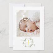 ユーカリプトゥスグリーンホワイトフレームクロスバプテスマ写真 招待状 (裏面)