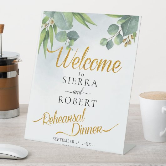 ユーカリプトゥスグリーンリハーサルディナーウェルカムサイン 台座サイン (インサイチュ)