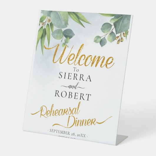 ユーカリプトゥスグリーンリハーサルディナーウェルカムサイン 台座サイン (正面)