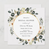 ユーカリプトゥスグリーンリーおよびアイボリーフローラブライダルシャワー 招待状 (正面/裏面)