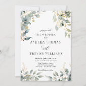 ユーカリプトゥスグリーンリーと金ゴールド結婚式招待状 招待状 (正面)