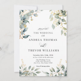 ユーカリプトゥスグリーンリーと金ゴールド結婚式招待状 招待状