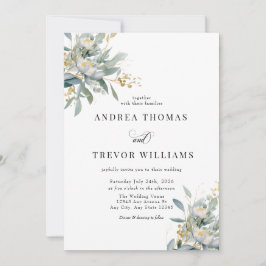 ユーカリプトゥスグリーンリーと金ゴールド結婚式招待状 招待状