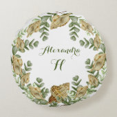 ユーカリプトゥスグリーンリーウォーターカラーシーシェル ラウンドクッション (裏面)