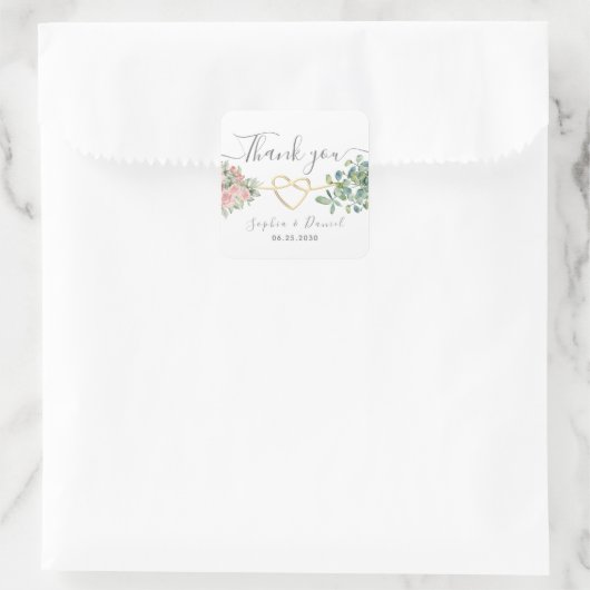 ユーカリプトゥスグリーンリーエレガントな結婚式ありがとう スクエアシール (バッグ)