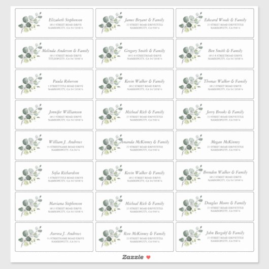 ユーカリプトゥスグリーンリーゲスト名より小さいラベル シール (シート)