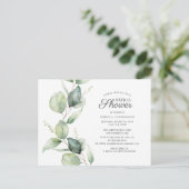 ユーカリプトゥスグリーンリースクリプトブライダルシャワー インビテーションポストカード (スタンド正面)