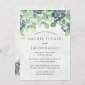 ユーカリプトゥスグリーンリーネイビーブルーフローラ結婚ズ 招待状 (正面/裏面)